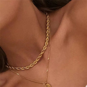 Minimalist Basic Gold Color Twisted Rope Chain Choker Necklaces For Women Street Style Stainless Steel Jewelry Gold Necklace